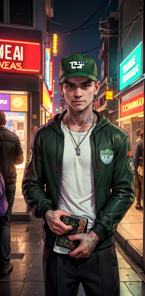 (GTA v)) Lil peep's style looking into the camera ((holding a Bible)), ((Roupas grifes)), estilo de rua, Carregando grito, ((GTA V completo)), ((cinemactic)), sozinho, obra prima