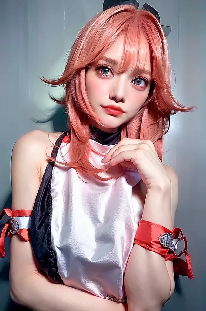 Highest quality、Ultra-high resolution、(Photorealistic:1.4)、1 girl、A big silhouette T-shirt that exposes the chest、Black Choker、(Faded grey hair:1)、short hair、(Big Breasts:1.2)、View your viewers、Close-up、Beautiful woman