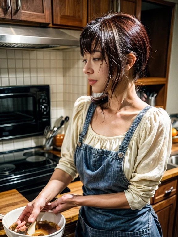 hoshizora ikuyo,in the kitchen,apron,cooking