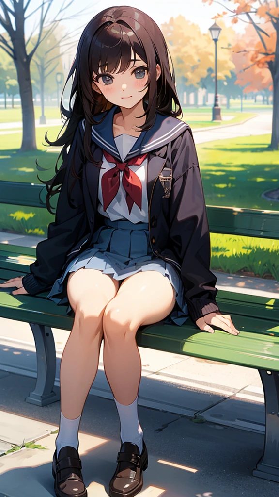High school girl sitting on a park bench