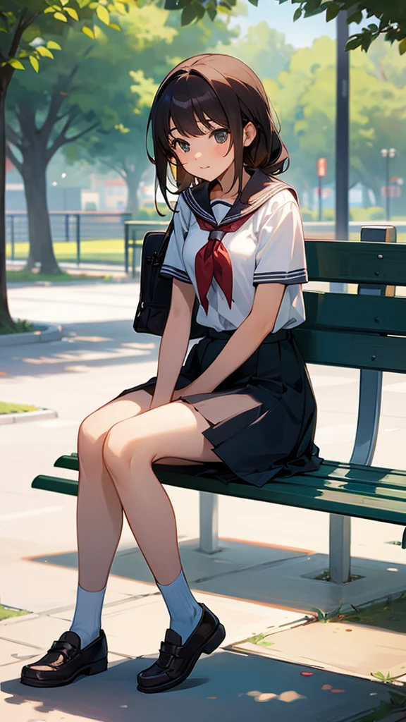High school girl sitting on a park bench