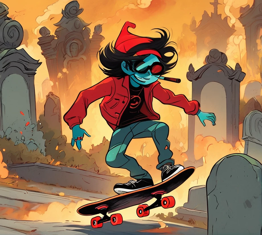 Terezi Pyrope Smoke Cigar riding Skateboard on Graveyard at Moscow 