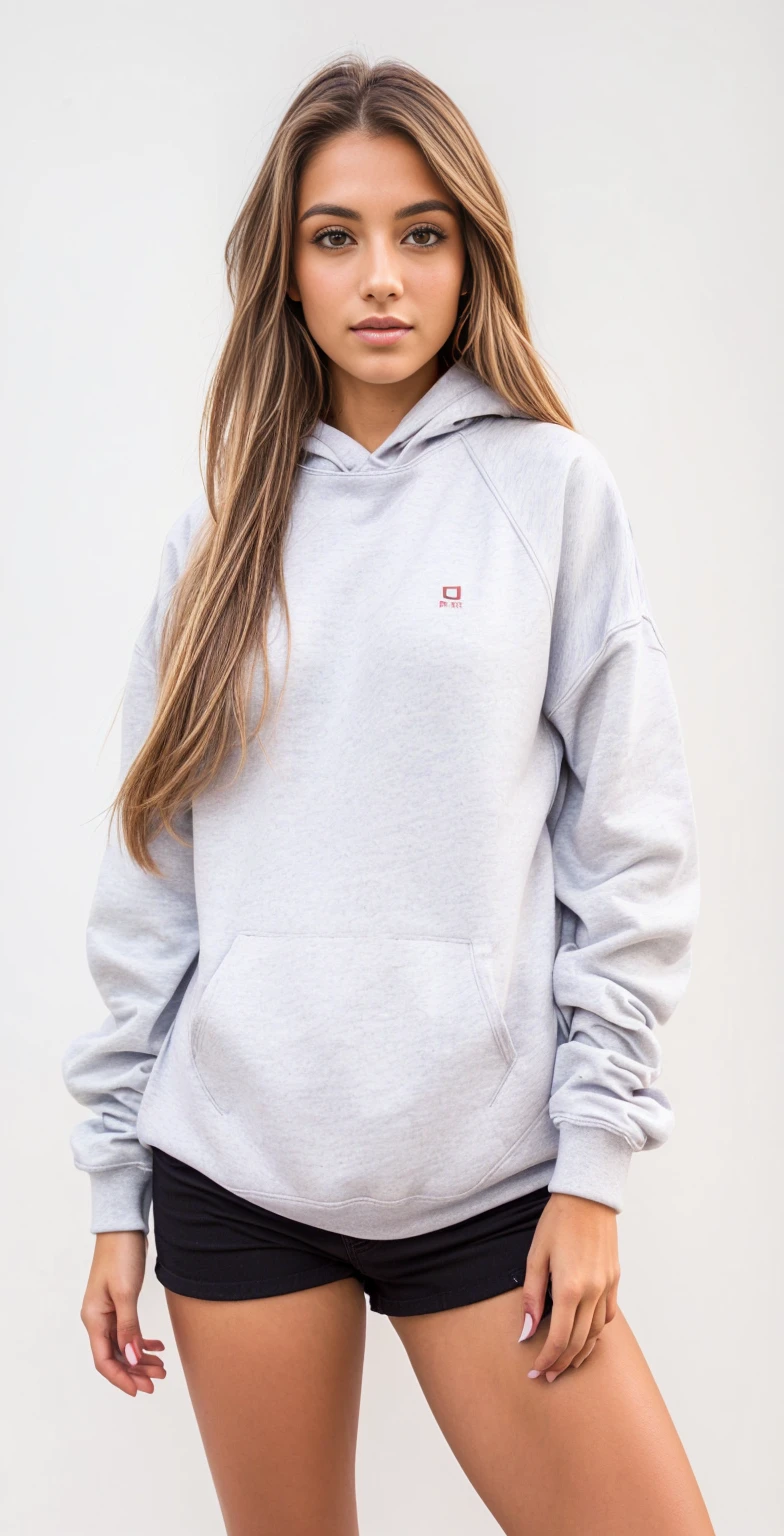 a woman in a cinza capuz e shorts muito curto poses for a picture, wearing an superdimensionado capuz, superdimensionado capuz, moleton liso, cinza capuz, wearing capuz, wearing a cinza encapuzado sweatshirt, capuz, wearing a capuz, gray capuz, um casaco com capuz, wearing a um casaco com capuz, girl wearing capuz, superdimensionado, vestindo moletom, light cinza, cinza, Roupa casual, in a capuz, cinza capuz opened, encapuzado