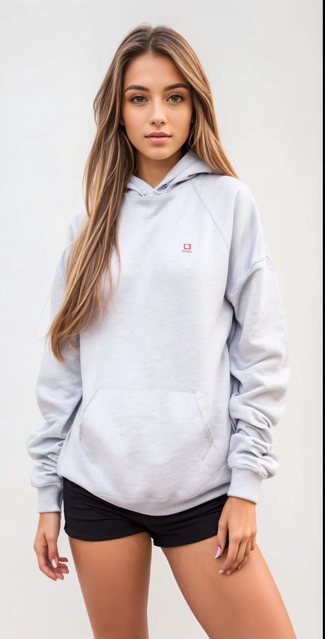 a woman in a cinza capuz e shorts muito curto poses for a picture, wearing an superdimensionado capuz, superdimensionado capuz, moleton liso, cinza capuz, wearing capuz, wearing a cinza encapuzado sweatshirt, capuz, wearing a capuz, gray capuz, um casaco com capuz, wearing a um casaco com capuz, girl wearing capuz, superdimensionado, vestindo moletom, light cinza, cinza, Roupa casual, in a capuz, cinza capuz opened, encapuzado