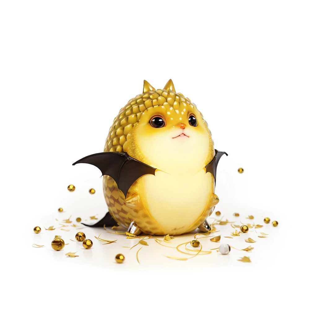 Small Animals, glow gold eyes, (his eyes gave off light), pufferfish mixed with bat, Grassroots, no background, has beard