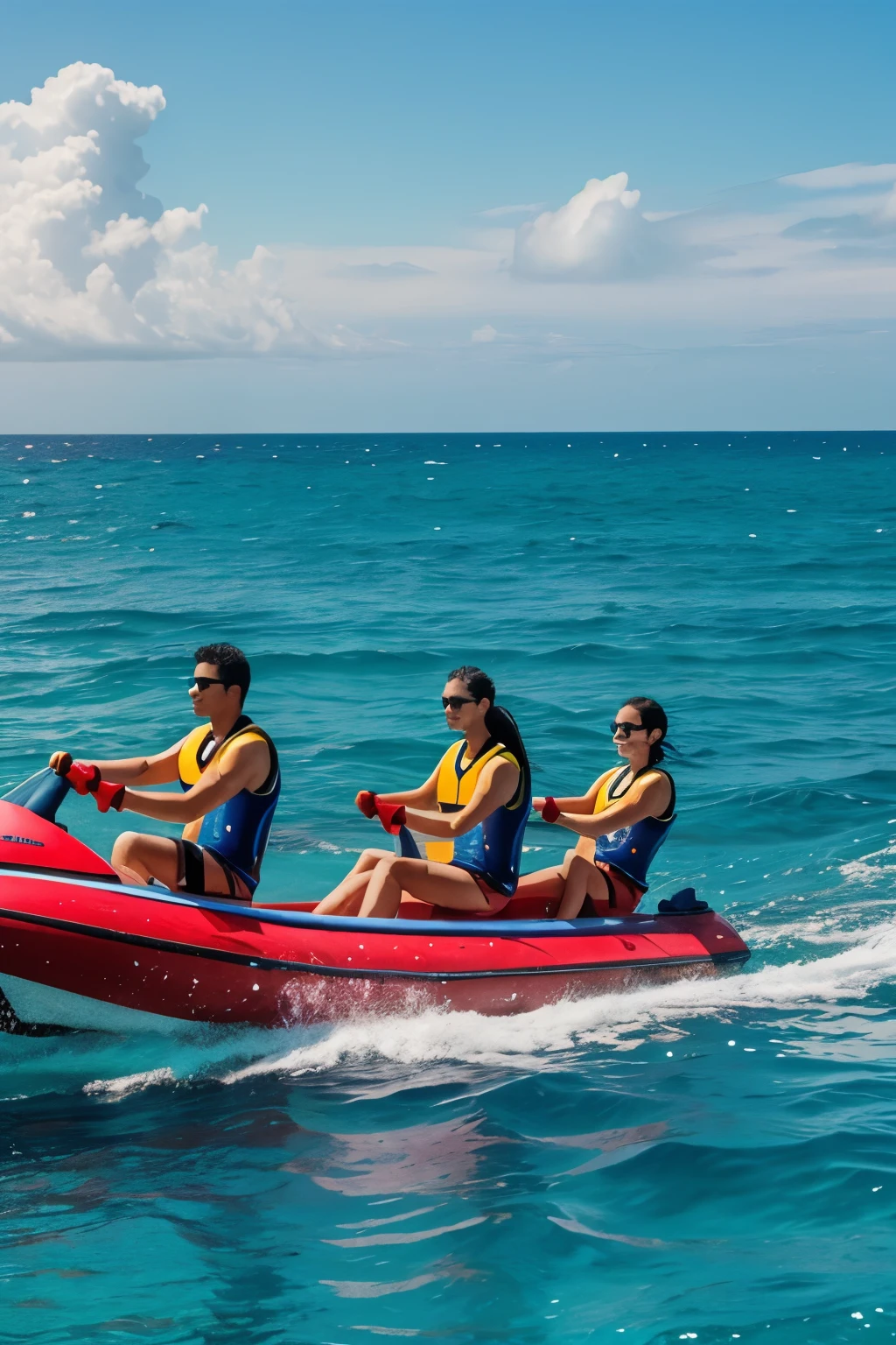 Oceans with tourists doing water activities