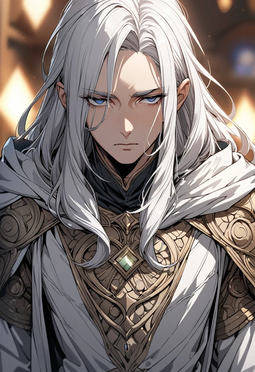 best quality, high quality,ulutra detailed,16k,line art,hard-edged,expressionless,deep detailed eyes,white hair,(thirties man:1.5),wizard,white hair,expressionless,deep detailed eyes,blurry background