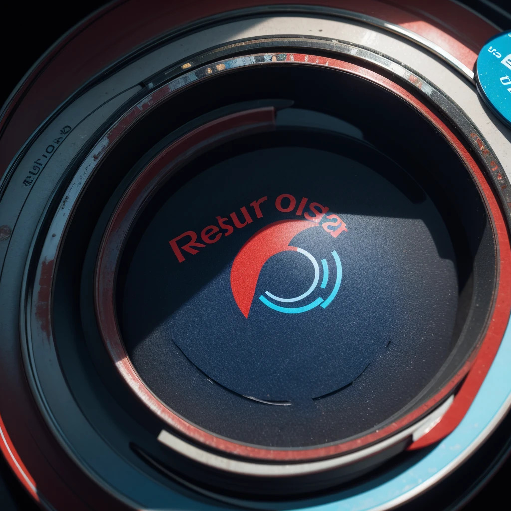 best image, hdr, 8k. a realistic, circular, blue logo with red details, with the text "Rest"