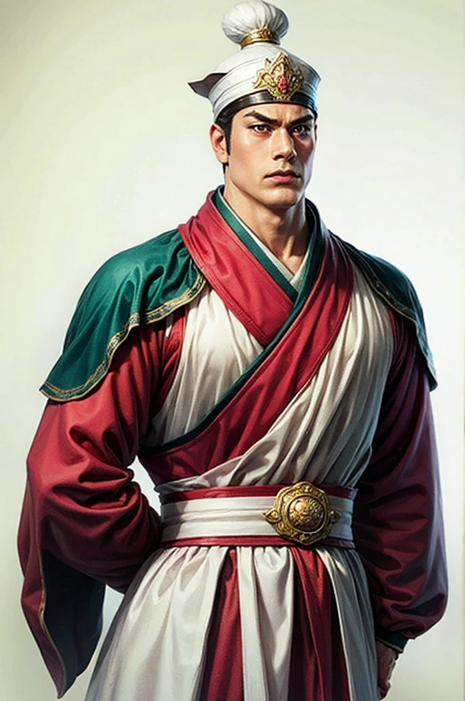 white background, 1 male,Three Kingdoms killing style:1.0,ancient Chinese background,attentive face, High image quality,masterpiece,best quality,ultra high resolution, General, full body figure