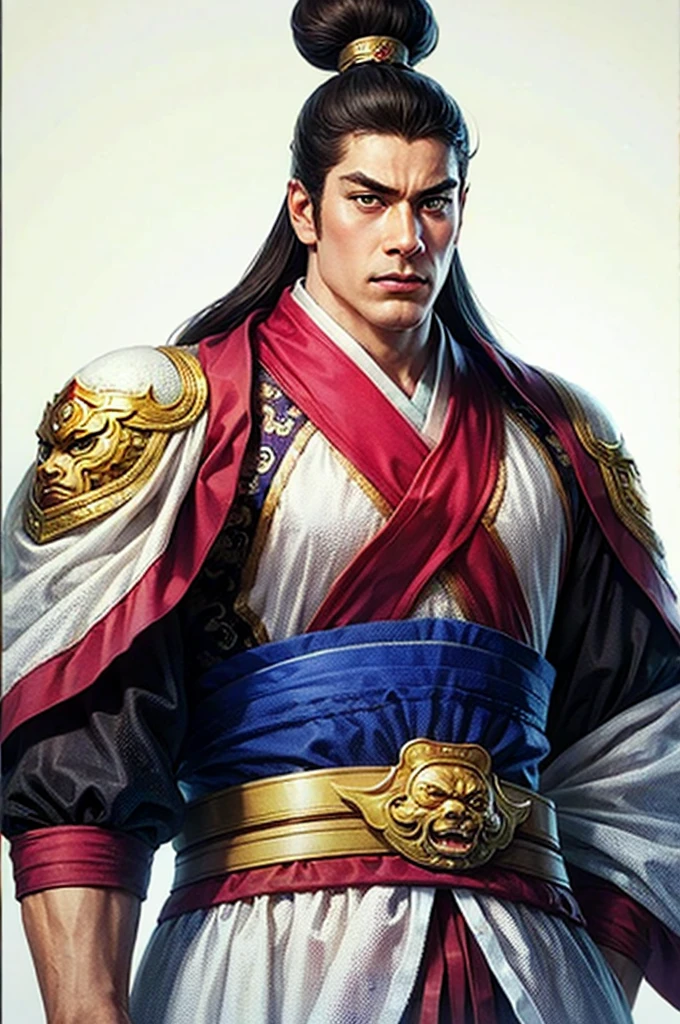 white background, 1 male,Three Kingdoms killing style:1.0,ancient Chinese background,attentive face, High image quality,masterpiece,best quality,ultra high resolution, General,
