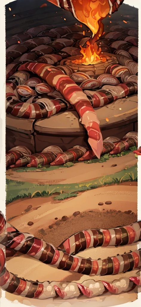 (several worms:1.8) ,middle of the road,(Fire blazes behind:1.3)