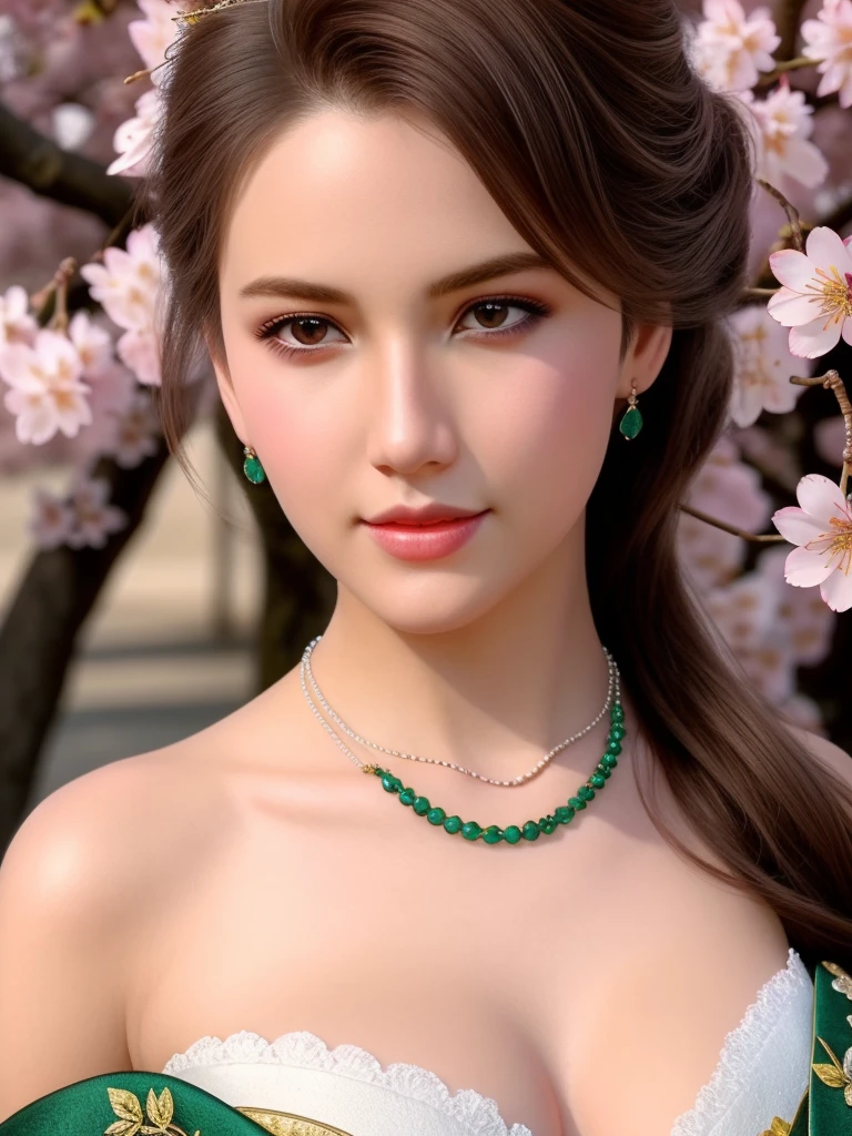 (,1 Girl, Throw,best quality,masterpiece,  ) ,(((,Cherry blossoms,  )))    Ultra-realistic 8k CG, Flawless, Clean, masterpiece, Professional artwork, Famous Artworks, Movie Lighting, Bloom, Perfect face, Pretty Face, fantasy, Like a dream, illusory, Science fiction, luxurious, Jewelry, diamond, Kaneko, pearl, gem, 蓝gem, 红gem, emerald, Intricate details, Exquisite pattern, charming, Tempting, Tempting, , enchanting, Hair accessories, necklace, earrings, bracelet, armband,Halo,Autumn leaves,