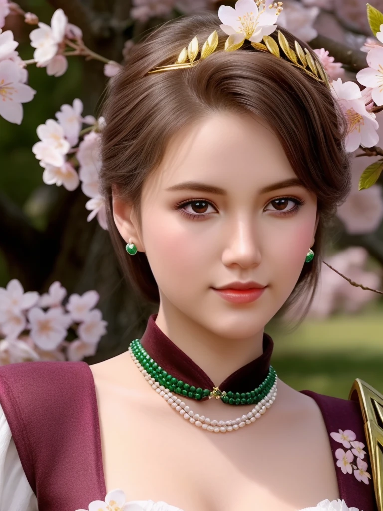 (,1 Girl, Throw,best quality,masterpiece,  ) ,(((,Cherry blossoms,  )))    Ultra-realistic 8k CG, Flawless, Clean, masterpiece, Professional artwork, Famous Artworks, Movie Lighting, Bloom, Perfect face, Pretty Face, fantasy, Like a dream, illusory, Science fiction, luxurious, Jewelry, diamond, Kaneko, pearl, gem, 蓝gem, 红gem, emerald, Intricate details, Exquisite pattern, charming, Tempting, Tempting, , enchanting, Hair accessories, necklace, earrings, bracelet, armband,Halo,Autumn leaves,