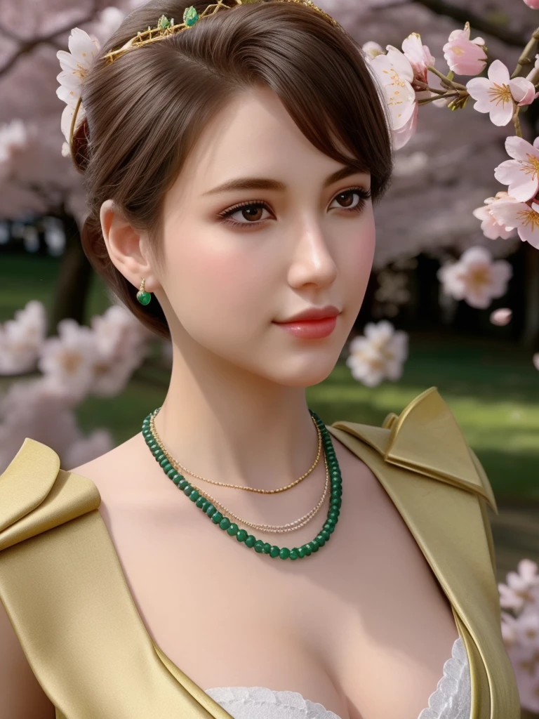 (,1 Girl, Throw,best quality,masterpiece,  ) ,(((,Cherry blossoms,  )))    Ultra-realistic 8k CG, Flawless, Clean, masterpiece, Professional artwork, Famous Artworks, Movie Lighting, Bloom, Perfect face, Pretty Face, fantasy, Like a dream, illusory, Science fiction, luxurious, Jewelry, diamond, Kaneko, pearl, gem, 蓝gem, 红gem, emerald, Intricate details, Exquisite pattern, charming, Tempting, Tempting, , enchanting, Hair accessories, necklace, earrings, bracelet, armband,Halo,Autumn leaves,