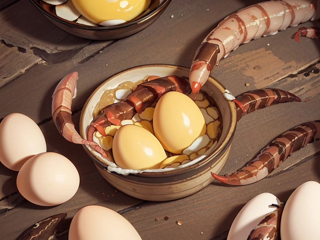(Create a masterpiece: 1.2),(CGI art:1.3),(realistic:1.5),(After processing:1.3),(Sharp focus:1.3), (several eggs, worms:1.8) ,middle of the road,( Fire blazes behind:1.3)
