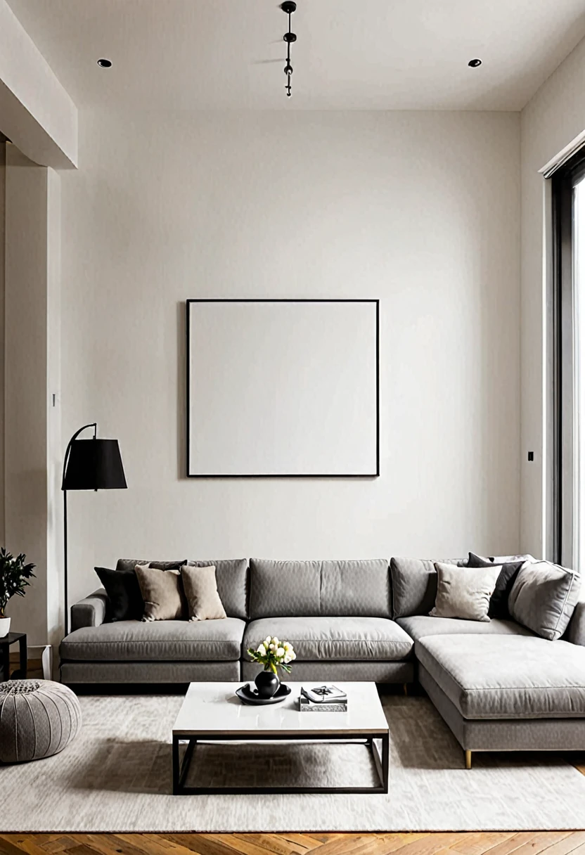 modelo de una sala de estar grande modelo minimalista con sin ningun tipo de cuadro en las paredes