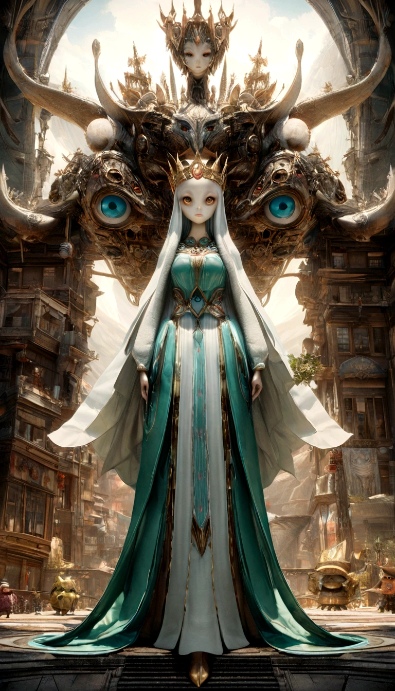 Super cute Pixar-style anthropomorphic white snake， Wearing a shrine maiden outfit and a golden crown, Are standing, Attractive big eyes, , Surreal, Super quality, Gorgeous, elegant Are standing,  Very detailed, Gorgeous, elegant, Complex, nice, Fantastic engine, Octane Rendering, 8k, VRAY Surrealism