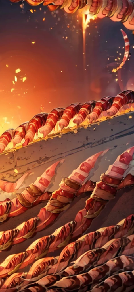 (several worms mouth:1.8) ,middle of the road,(Fire blazes behind:1.3) 