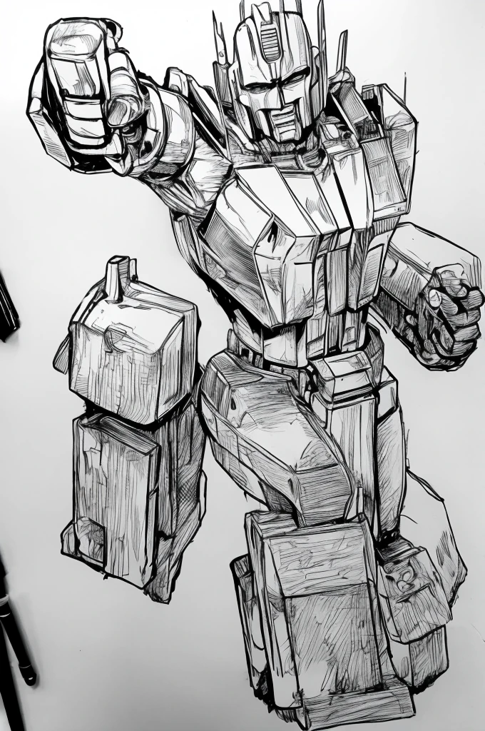 ((best quality)), ((masterpiece)), (detailed), drawing of optimus prime, without any colors