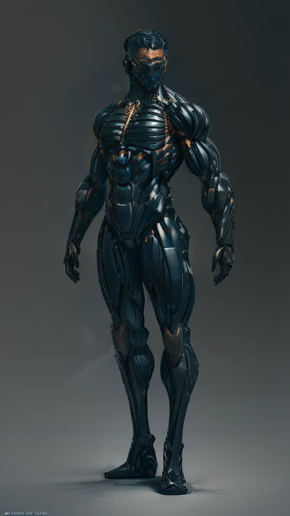 a highly detailed sci-fi soldier in an advanced exoskeleton suit with synthetic muscle fibers, wearing sleek futuristic armor, intricate mechanical details, dramatic lighting, cinematic composition, muted color palette, gritty and realistic, 8k, photorealistic, award winning digital art