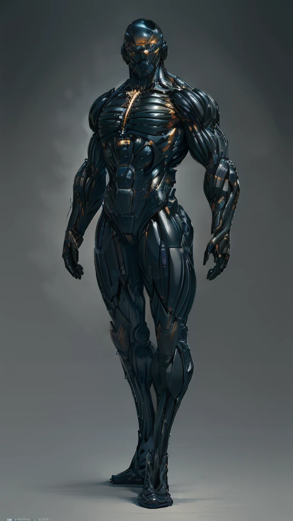 a highly detailed sci-fi soldier in an advanced exoskeleton suit with synthetic muscle fibers, wearing sleek futuristic armor, intricate mechanical details, dramatic lighting, cinematic composition, muted color palette, gritty and realistic, 8k, photorealistic, award winning digital art