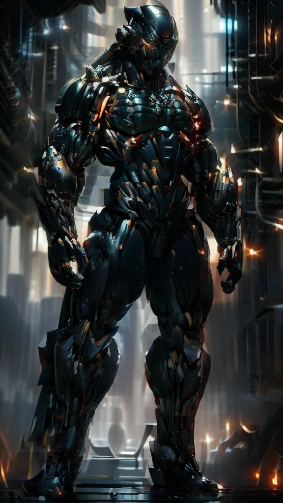 a highly detailed sci-fi soldier in an advanced exoskeleton suit with synthetic muscle fibers,cybernetic armor,sleek futuristic armor,intricate mechanical details,realistic,8k,cinematic lighting,dramatic shadows,photorealistic,hyper-detailed,award winning cg artwork,octane render,3d render,concept art,digital art,masterpiece,extremely detailed