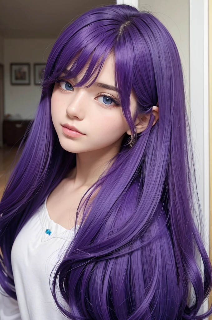 Garoto de cabelo de duas cores roxo e azul