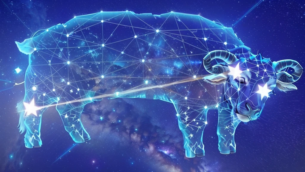 The constellation of giraffe，There is a star in the background, dreaming of electronic sheep, Aries, Taurus 星座 符号, electronic sheep, Bison God, ram, Taurus, Inspired by Giuseppe Bernardino Bison, 2 0 2 2 Photos, Extremely Bullish, Cosmic energy lines, buffalo, Feed on the entire universe, Strong AI, Product introduction photos, Science Fiction