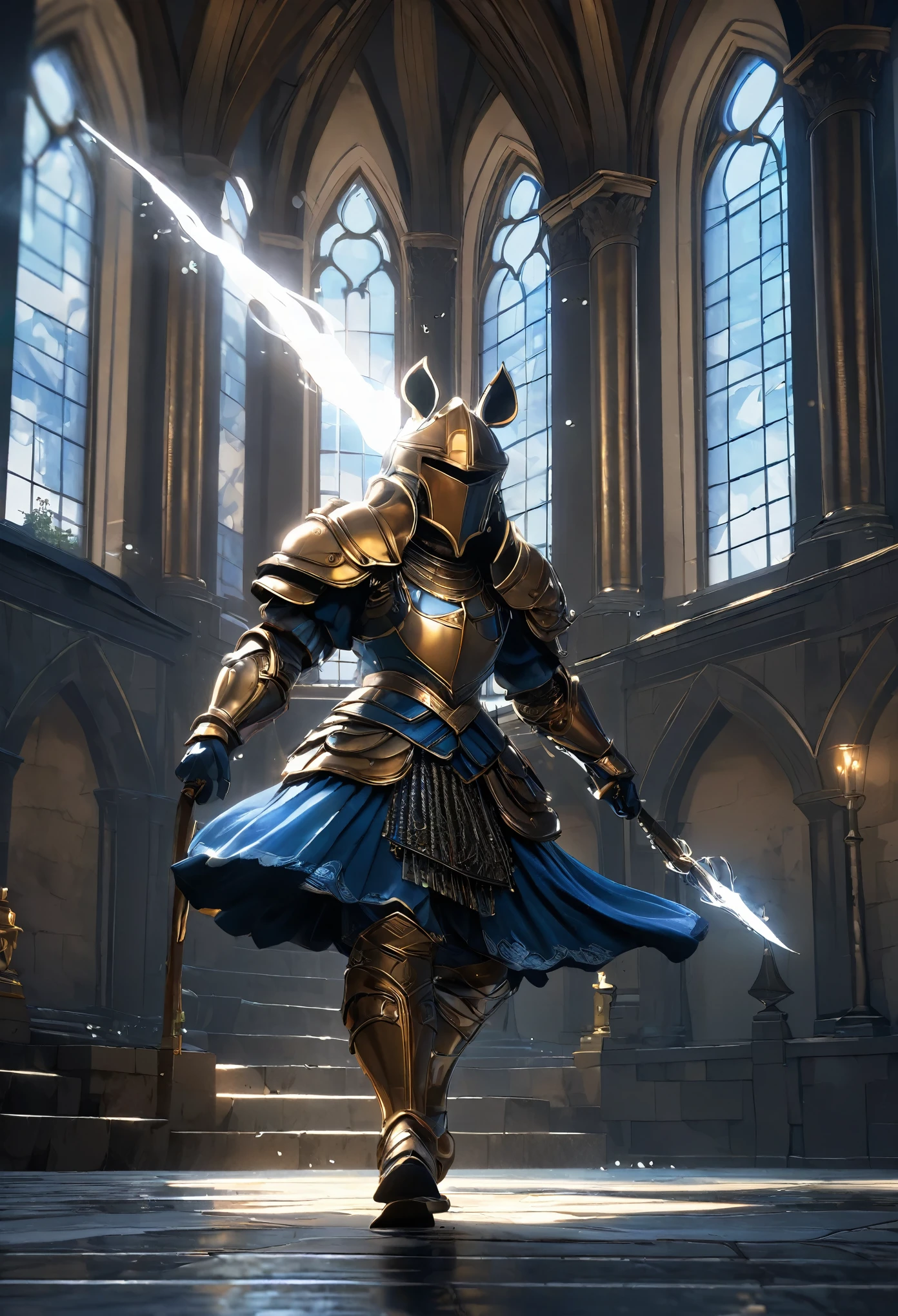 top quality, high-quality illustrations, epic, depth of field, bokeh, 4k, gothic, the beautiful depiction of light seen in Vermeer's works, the intricate portrayal of muscles found in Michelangelo's works, Landscapes inspired by biblical themes depicted by Leonardo da Vinci, masterpiece, dark fantasy, castle, gatekeeper, absurdres, Perfect Anatomy(kemono, anthro, beastman, solo focus, bulge in the crotch)(horse facial features, horse body features)(detailed muscles)full body(Fighting Pose)Armor, Spear, Medieval Warrior, dense sweat, casting lightning, electricity, swirling fire, radiating power, sparks, smoke, magic, dramatic, battlefield, ember, particles,