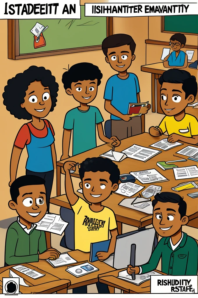 Students doing the Integrity, respect, diversity, sustainability (cartoonize image)