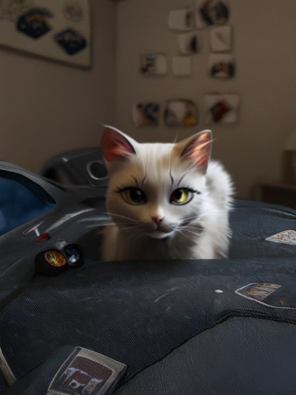 Grand Theft Auto，grand theft auto ，Doubleexposure，filmposter with a beautiful cute white cat，Detailed cat features, detailed cat eyes, detailed car ears，retro artstyle, quality,4k,highres,masterpiece:1.2),ultra-detailed,realistic