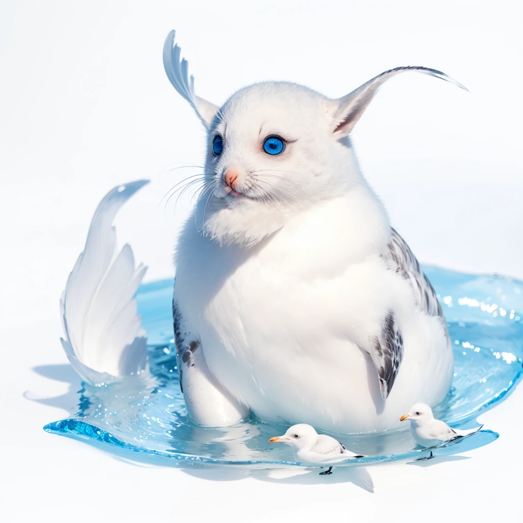 Small Animals, glow blue eyes, (his eyes gave off light), seal mixed with seagull, Grassroots, no background, has beard 