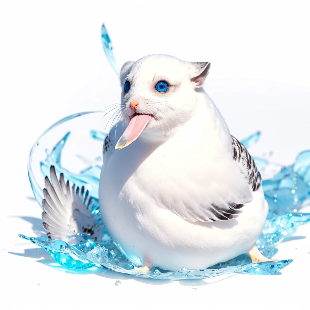 Small Animals, glow blue eyes, (his eyes gave off light), seal mixed with seagull, Grassroots, no background, has beard
