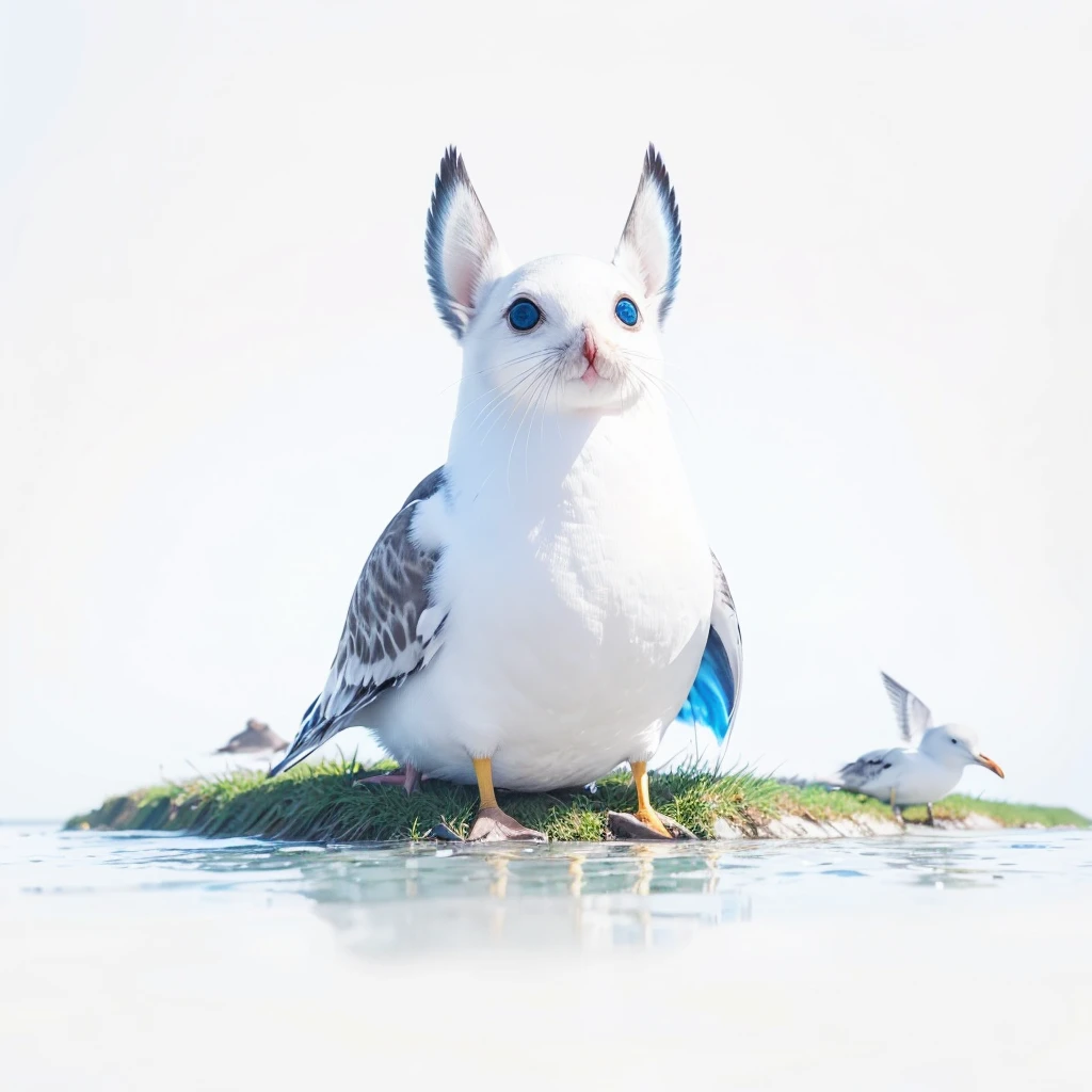 Small Animals, glow blue eyes, (his eyes gave off light), seal mixed with seagull, Grassroots, no background, has beard