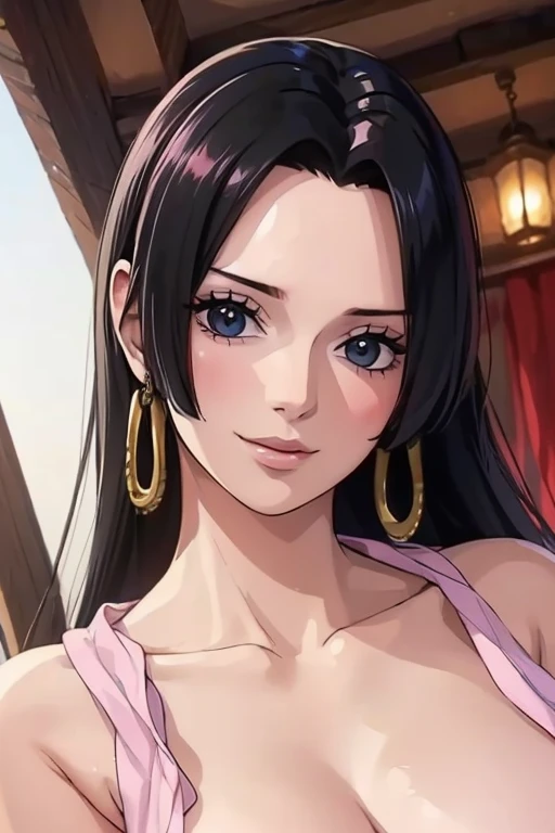 (((masterpiece))), (((best quality))), ((ultra-detailed)), (highly detailed CG illustration), Boa Hancock, (nsfw:1.3), (masterpiece:1.5), Detailed Photo, Smiling, Sexy, (Best Quality: 1.4), (1girl), Beautiful Face, (Black Hair, long Hair: 1.3), Beautiful Hairstyle,  beautiful detail eyes, (realistic skin), beautiful skin, absurd, attractive, ultra high resolution, high definition, (sexually aroused:1.5), Pinkish white skin, cool white light, sexy pose, Beautiful , white background, pink soft white light