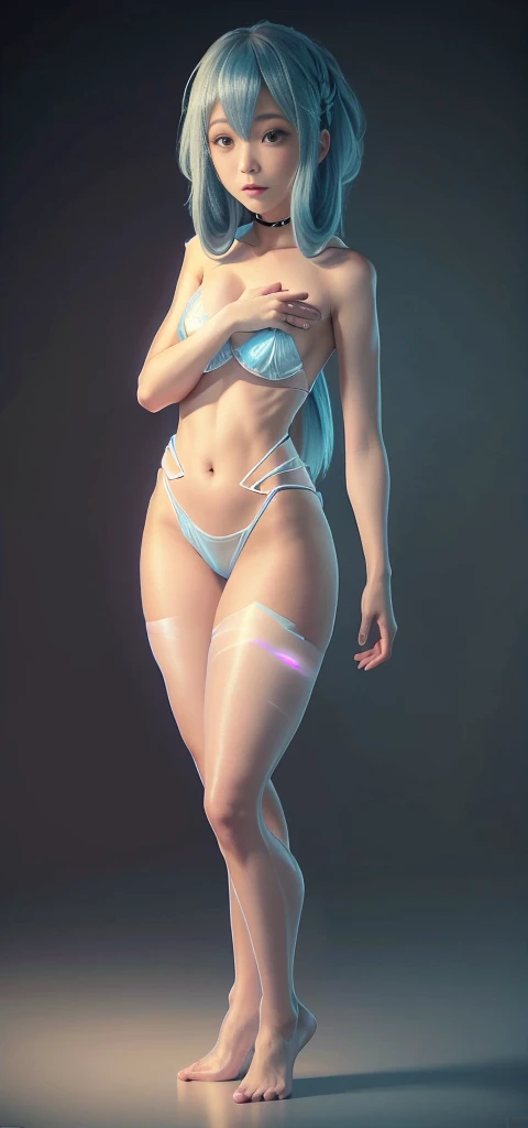 Blue Hair Surrealism, Character table, Reference Table, Standing painting, 8k, Super Detail, 1080P, Women HD, 4K, 8k, 16k, high resolution, best quality, high quality, Anatomically correct, masterpiece, precise, Ultra HD，grace，Unreal Engine，Delicate face，Long braids，slim，Long legs，miniskirt
