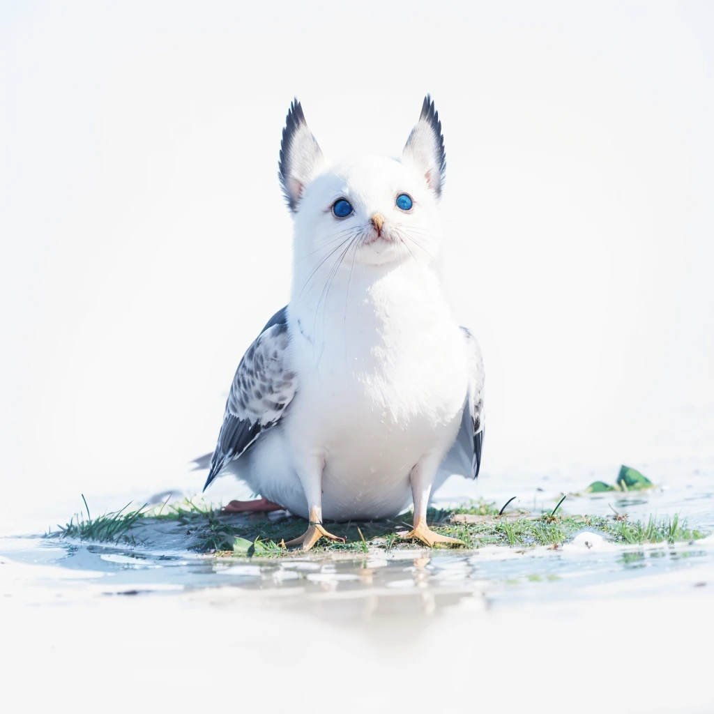 Small Animals, glow blue eyes, (his eyes gave off light), seal mixed with seagull, Grassroots, no background, has beard 