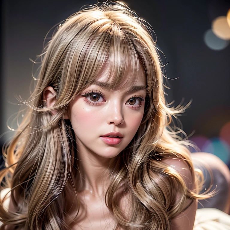 NSFW, 8k, High-level, absurd, masterpiece, best quality, primitive, very detailed CG, very detailed wallpaper, perfect lighting, Extremely detailed ((( personifying " Farrah Fawcett Majors " as a Girl))), MysticSight, Tyndall effect, Tyndall scattering, (Studio gray background with (Overflowing oodles Dazzling RainbowColorParticles (BokeH))), (RoundlyButts, ThighGap), (Exposed:0.4), (Assfocus with looking ahead) BREAK (Acutance:0.88), (NOGIZAKA face variations) Extremely Detailed very KAWAII face variations, perfect anatomy, Childish, CaptivatingGaze ElaboratePupils detailed Eyes with (sparkling highlights:1.28), (Voluminous LongEyelashes、GlossyRED Lips with beautiful details, RosyCheeks, Radiant PearlSkin with Transparency . { (Dynamic LifeLike expressions:1.4) | :d) }, (large eyes:-1) .