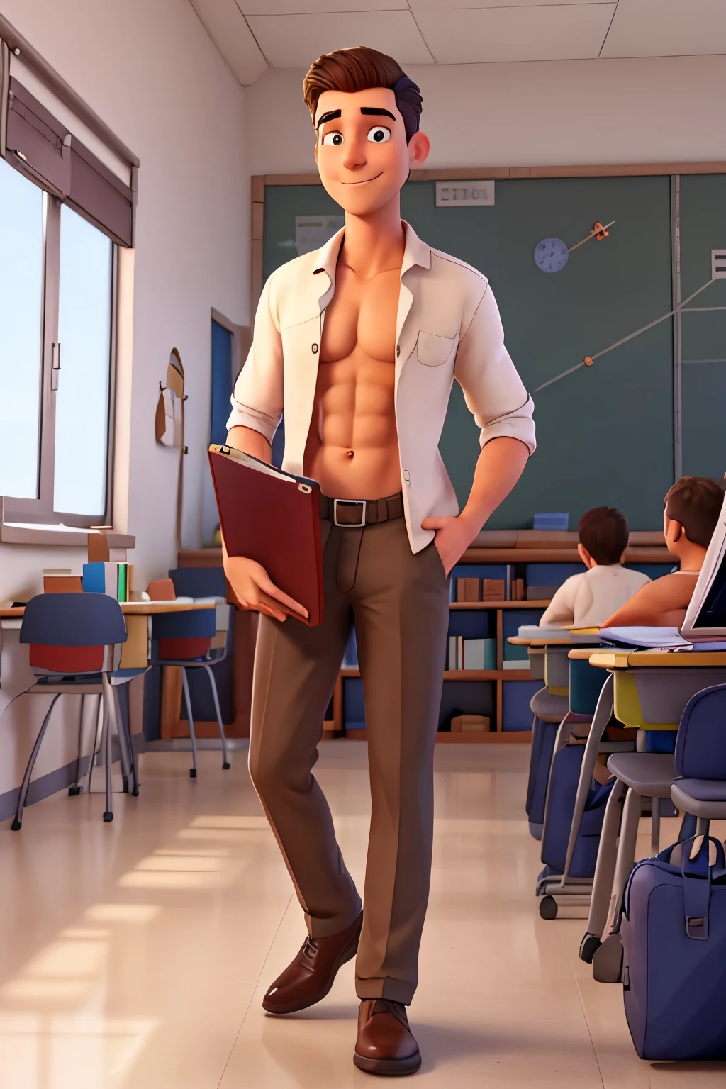 Male teacher takes off his clothes and jerks off