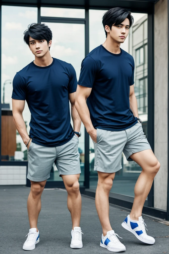 Handsome anime boy with shorts
