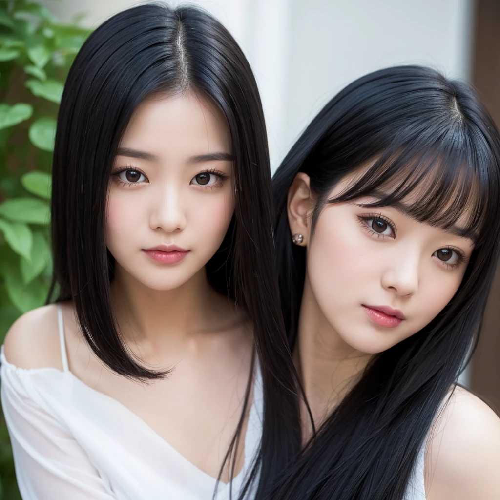 Woman with black hair and cute face