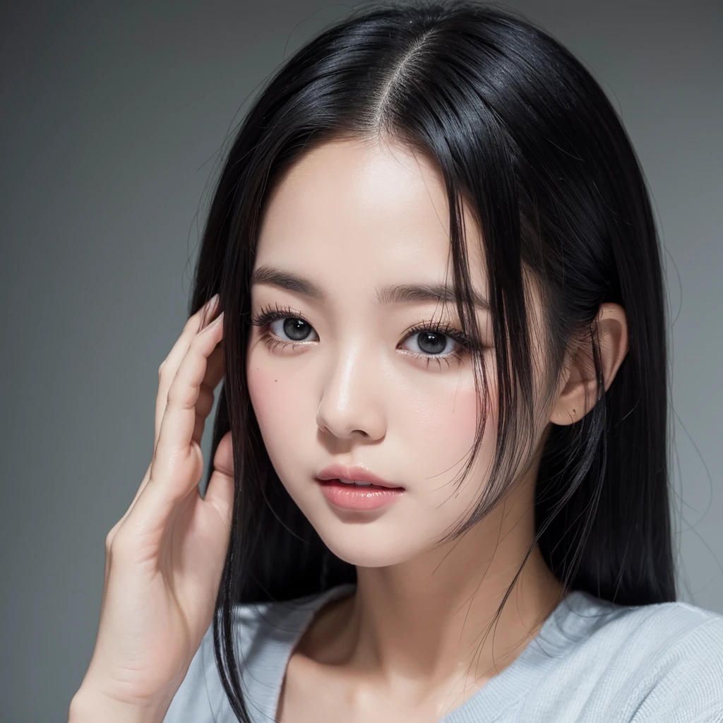 Woman with black hair and cute face