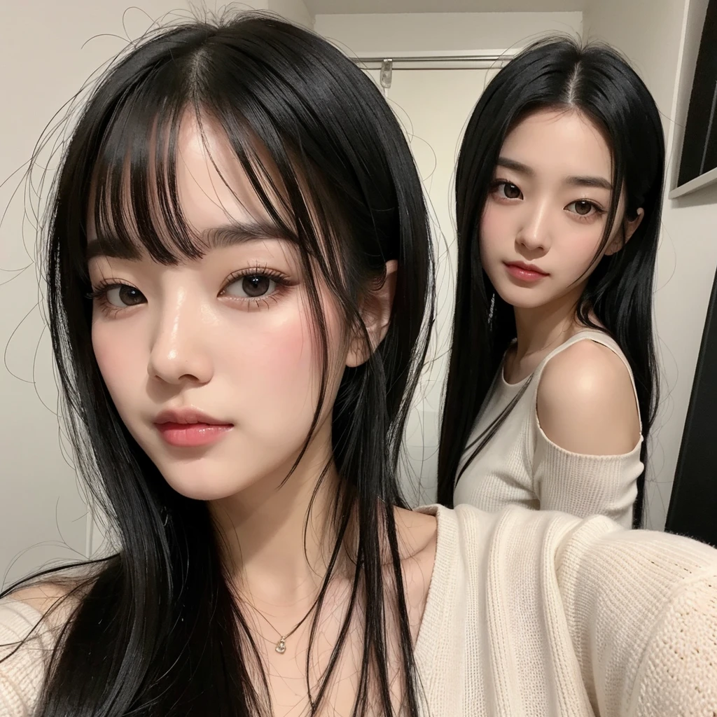 Woman with black hair and cute face