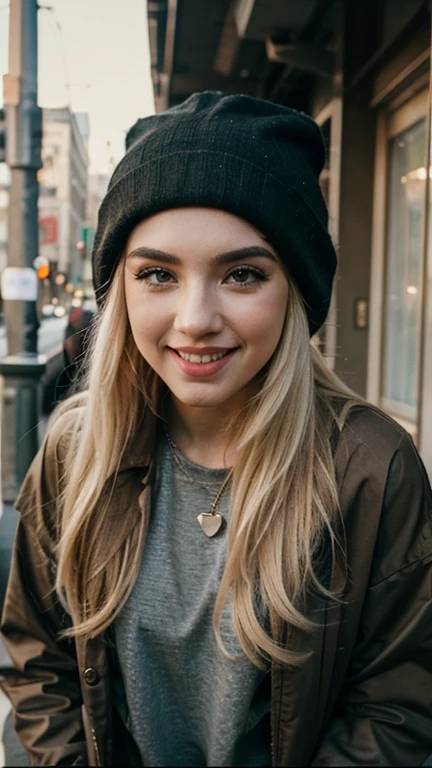 Ava Max dressed in hobo clothes with a sexy smile.