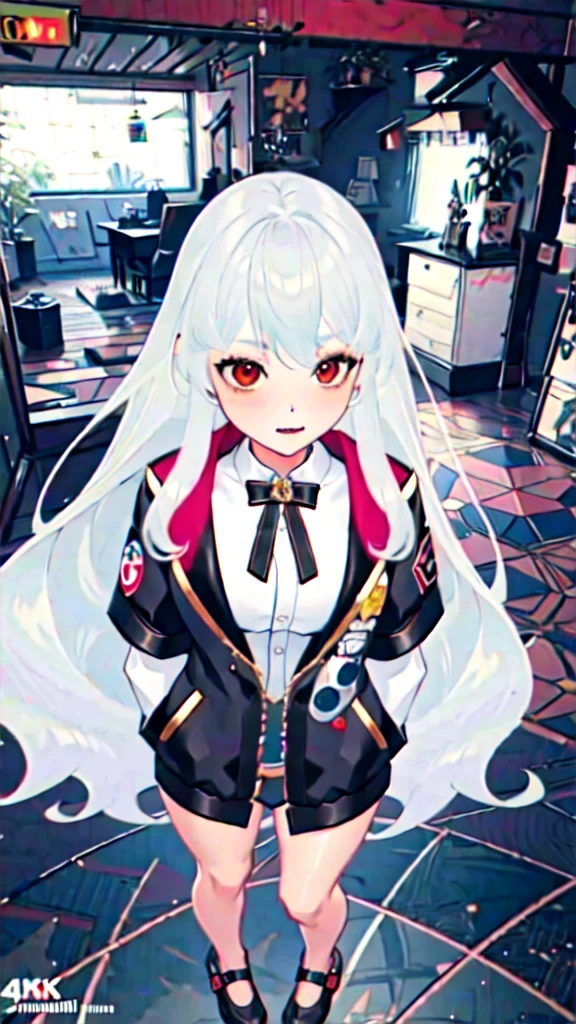 1 girl, solo, beautiful girl with white hair and red eyes, wearing cyberpunk clothes, city at night, neon lights, vibrant colors, extremely detailed face and eyes, long eyelashes, large breasts, (best quality,4k,8k,highres,masterpiece:1.2),ultra-detailed,(realistic,photorealistic,photo-realistic:1.37),HDR,UHD,studio lighting,physically-based rendering,extreme detail description,professional,vivid colors,full body