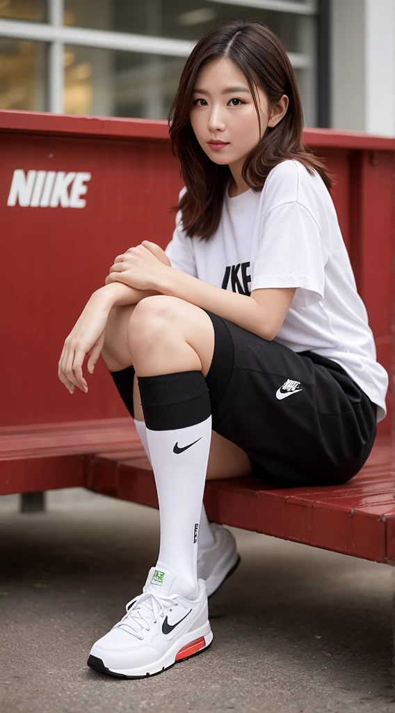 白high socks with the Nike logo