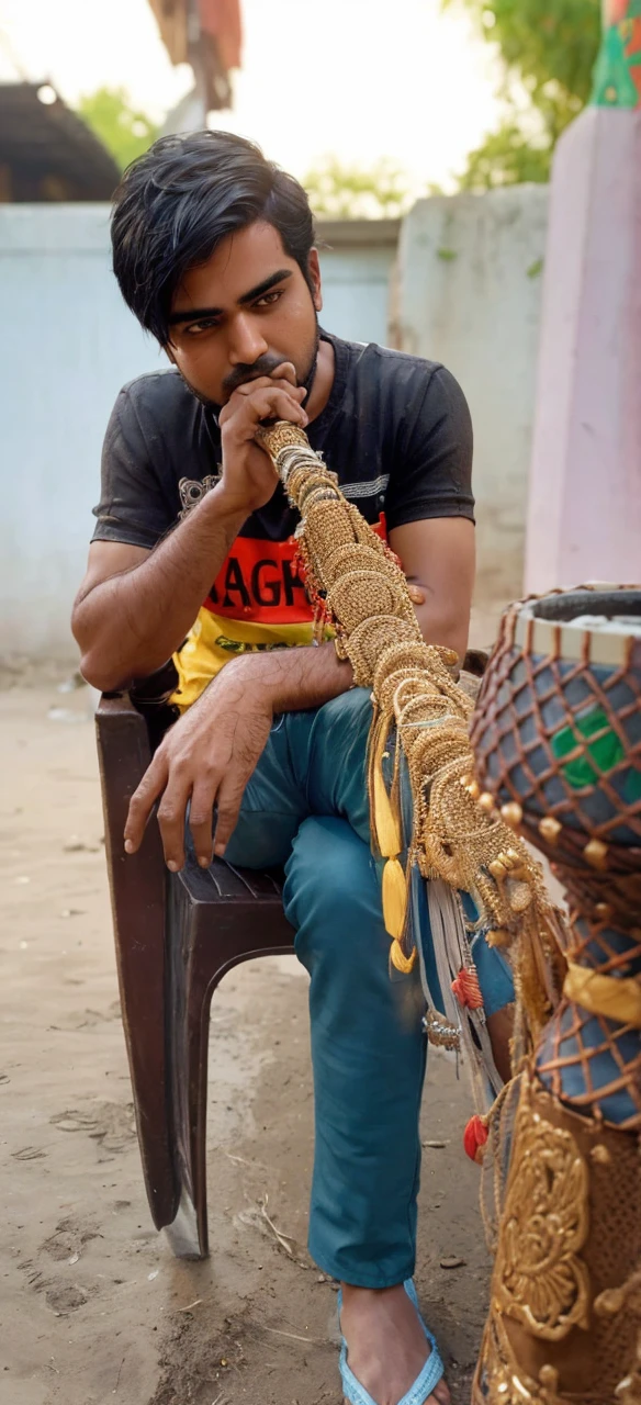 Indian man, (Chubby face), view the viewer, (((Yasuo League of Legends))), (Intricate details), hdr, (ultra - detailed:1.2), cinema shot, hyper photorealism, Portrait, torso, Super detailed real human hair, Shabby lblack eather jacket, photographed, Fujifilm XT3,Urban street background, Bokeh, Vintage photography style, super wide shot