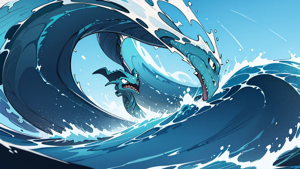 4k ultra hd, best quality, a watery elemental sea serpent leviathan riding a really high wave