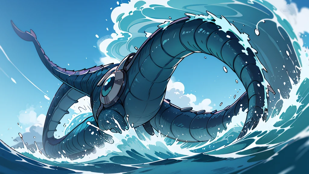 4k ultra hd, best quality, a watery elemental sea serpent leviathan riding a really high wave