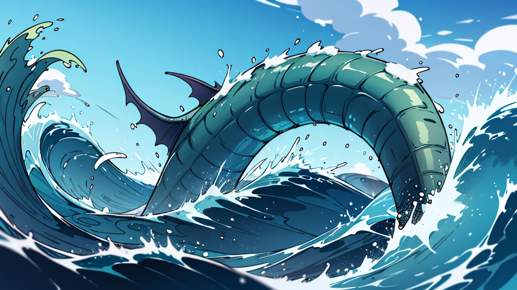 4k ultra hd, best quality, a watery elemental sea serpent leviathan riding a really high wave